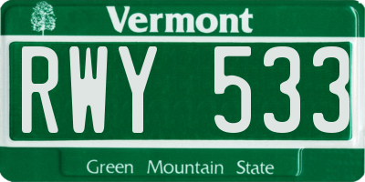 VT license plate RWY533