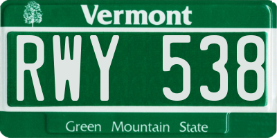 VT license plate RWY538