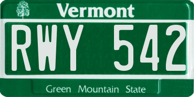 VT license plate RWY542