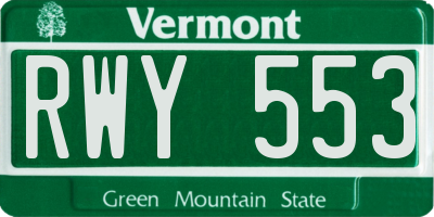 VT license plate RWY553