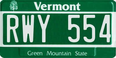 VT license plate RWY554