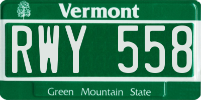 VT license plate RWY558