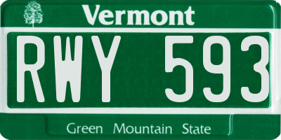 VT license plate RWY593