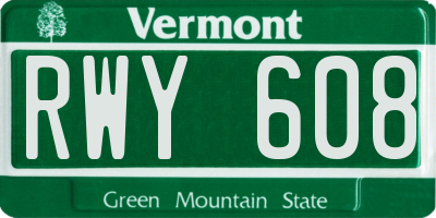 VT license plate RWY608