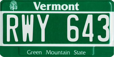 VT license plate RWY643