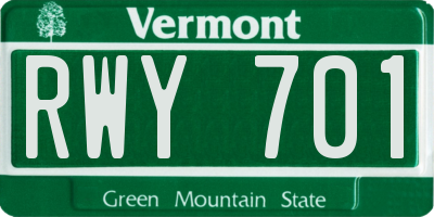 VT license plate RWY701