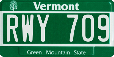 VT license plate RWY709