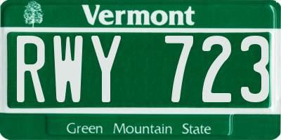 VT license plate RWY723