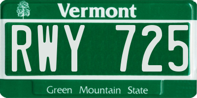 VT license plate RWY725