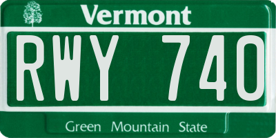 VT license plate RWY740