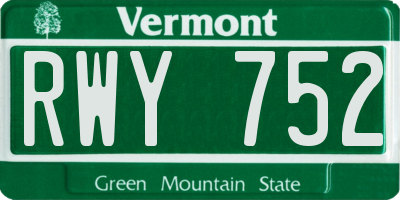 VT license plate RWY752