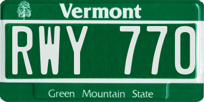 VT license plate RWY770
