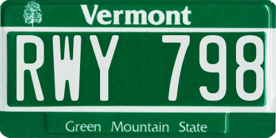 VT license plate RWY798