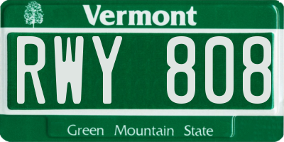VT license plate RWY808