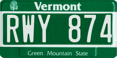 VT license plate RWY874