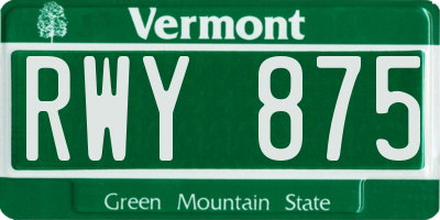 VT license plate RWY875