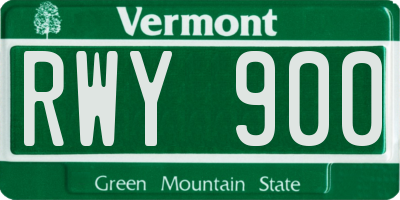 VT license plate RWY900