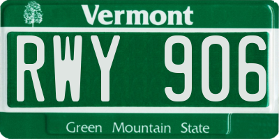VT license plate RWY906