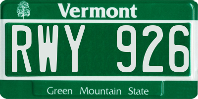 VT license plate RWY926