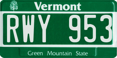 VT license plate RWY953