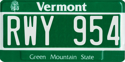 VT license plate RWY954
