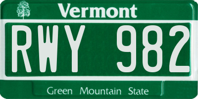 VT license plate RWY982