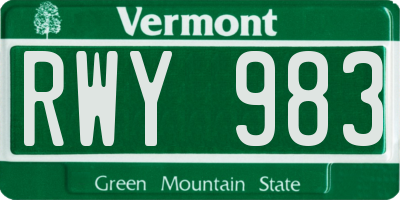 VT license plate RWY983