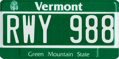 VT license plate RWY988