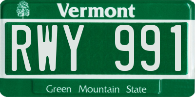 VT license plate RWY991
