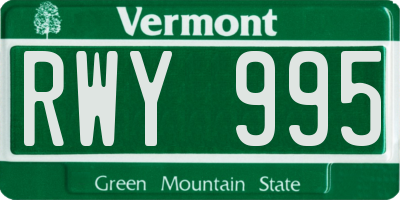 VT license plate RWY995