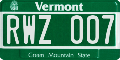 VT license plate RWZ007
