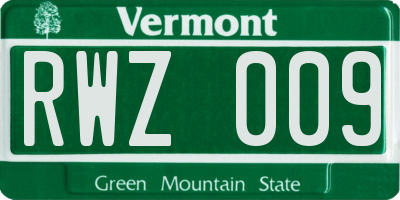 VT license plate RWZ009