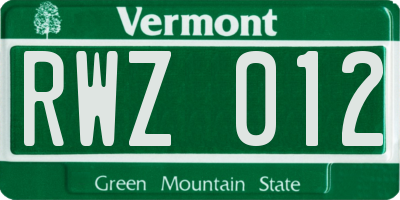 VT license plate RWZ012