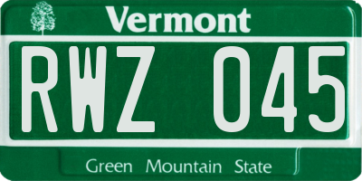 VT license plate RWZ045