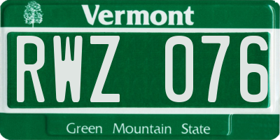 VT license plate RWZ076