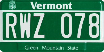 VT license plate RWZ078