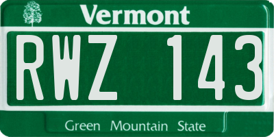 VT license plate RWZ143