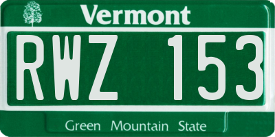 VT license plate RWZ153