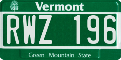 VT license plate RWZ196