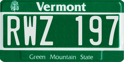 VT license plate RWZ197