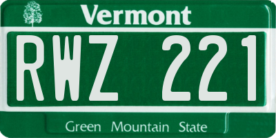 VT license plate RWZ221
