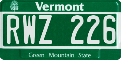 VT license plate RWZ226