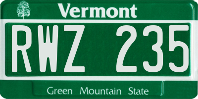 VT license plate RWZ235