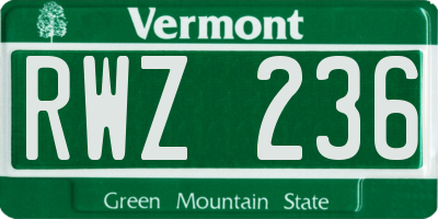 VT license plate RWZ236