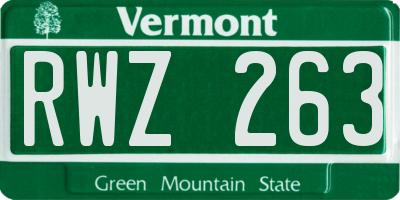 VT license plate RWZ263