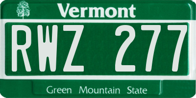 VT license plate RWZ277