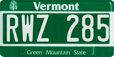 VT license plate RWZ285