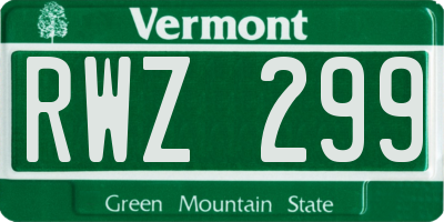 VT license plate RWZ299