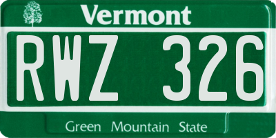 VT license plate RWZ326