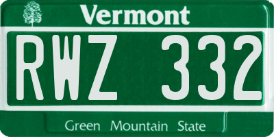 VT license plate RWZ332